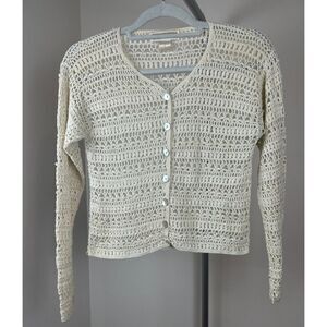 Vintage Hippie Boho Cream Open Knit Crocheted Sweater Medium Y2K 90s